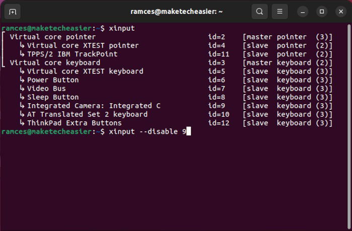 Вывод xinput: список подключённых устройств и их ID