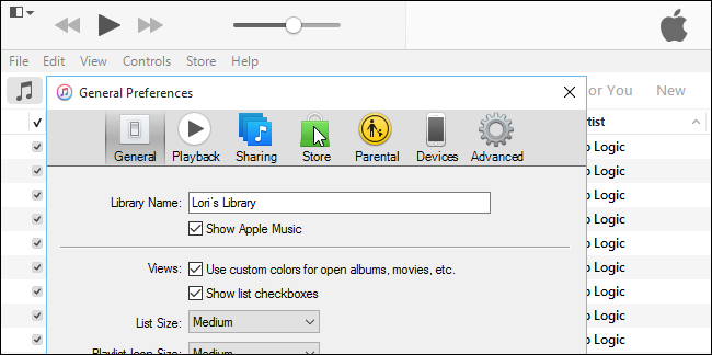 Вкладка Store в общих настройках iTunes