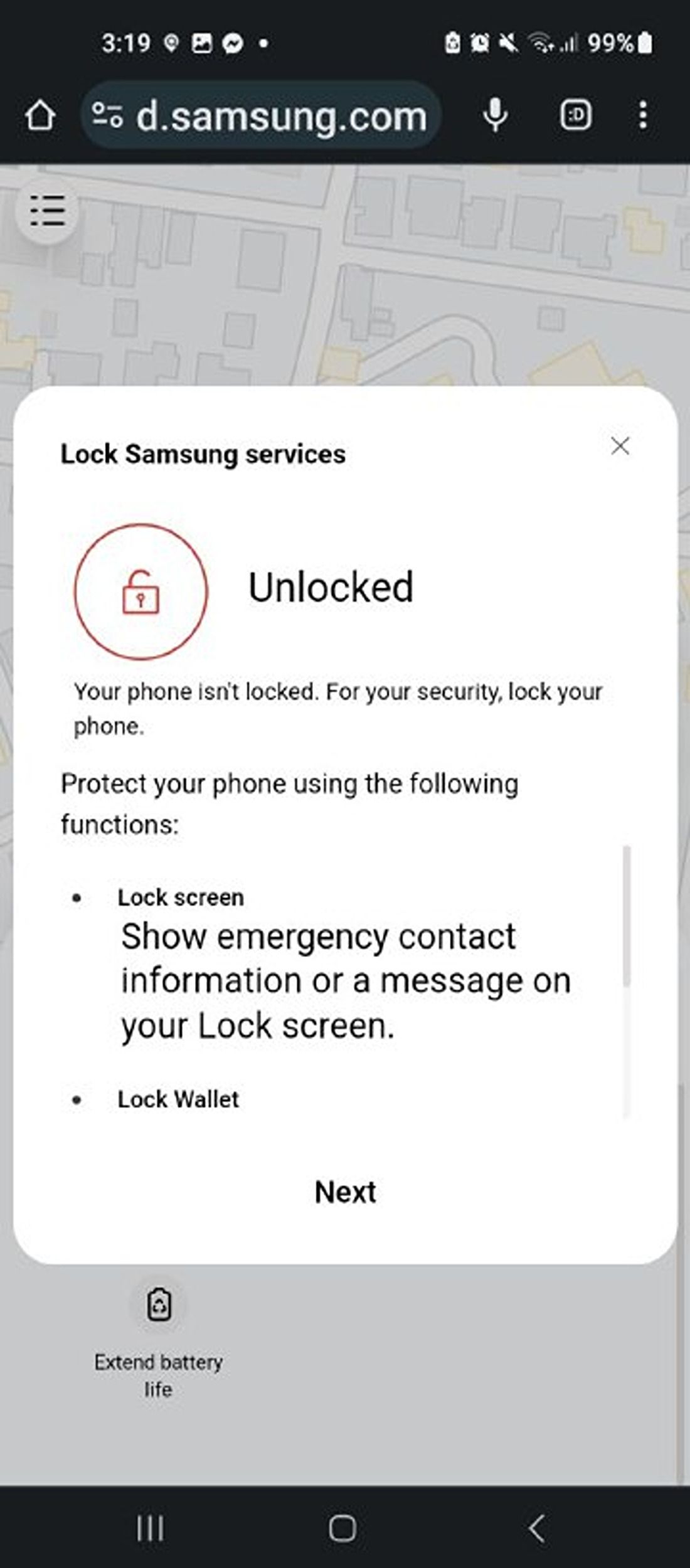 Функция блокировки в SmartThings Find
