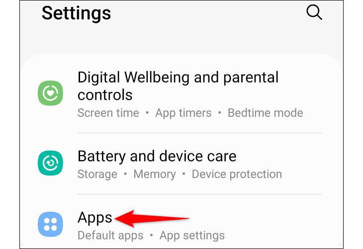 Выберите «Приложения» в Настройках.