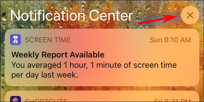 Нажмите кнопку «X» в Центре уведомлений