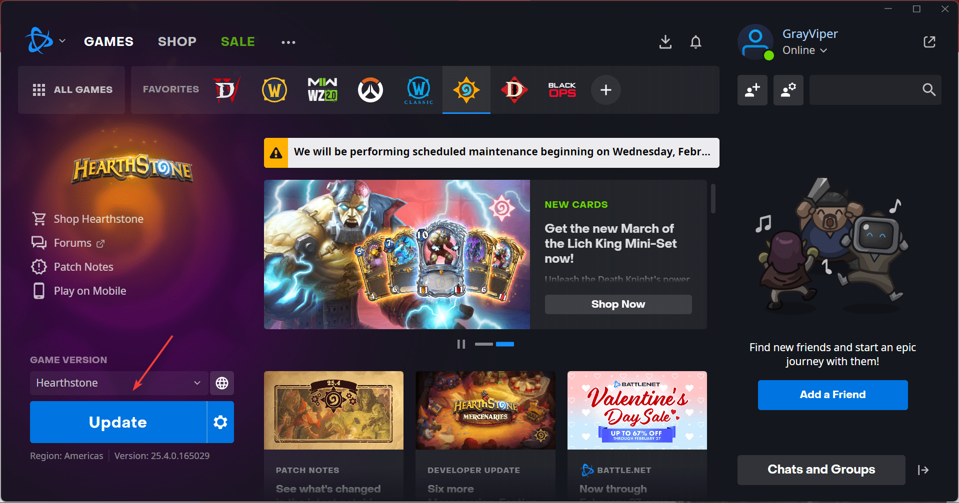 Запуск обновления в Battle.net