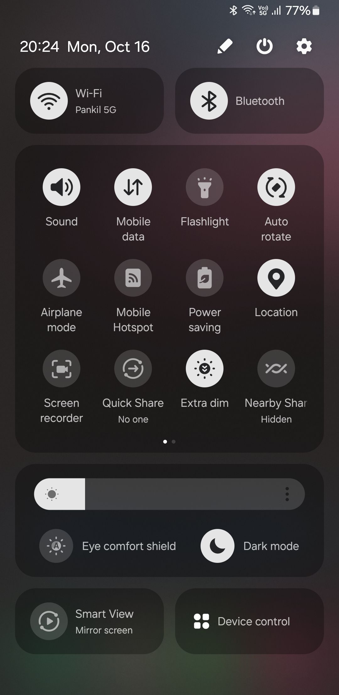 Панель быстрых настроек Android