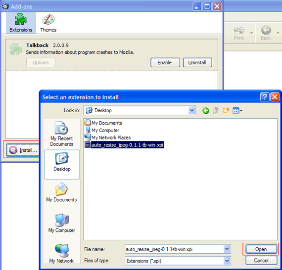 Окно установки дополнения в Thunderbird