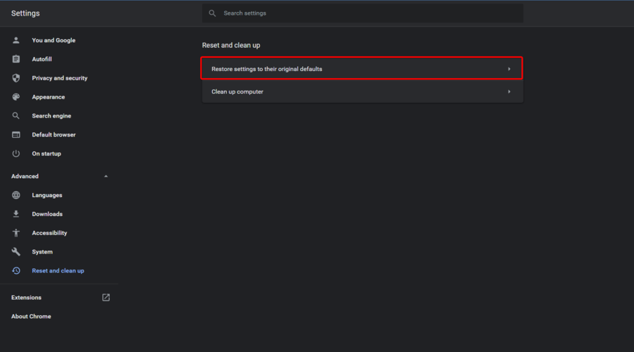 сброс настроек Chrome