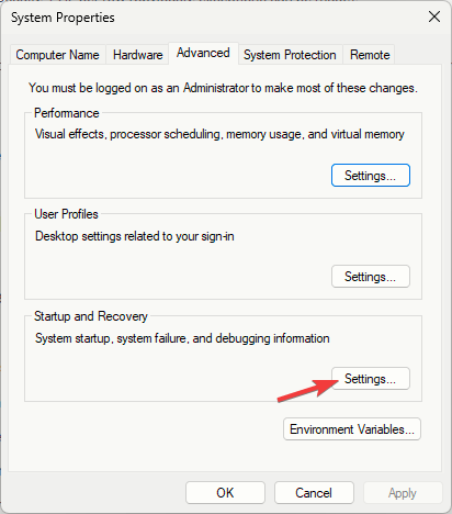Startup and Recovery , then Settings