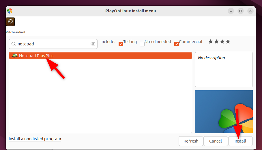 Установка Notepad++ через PlayOnLinux.