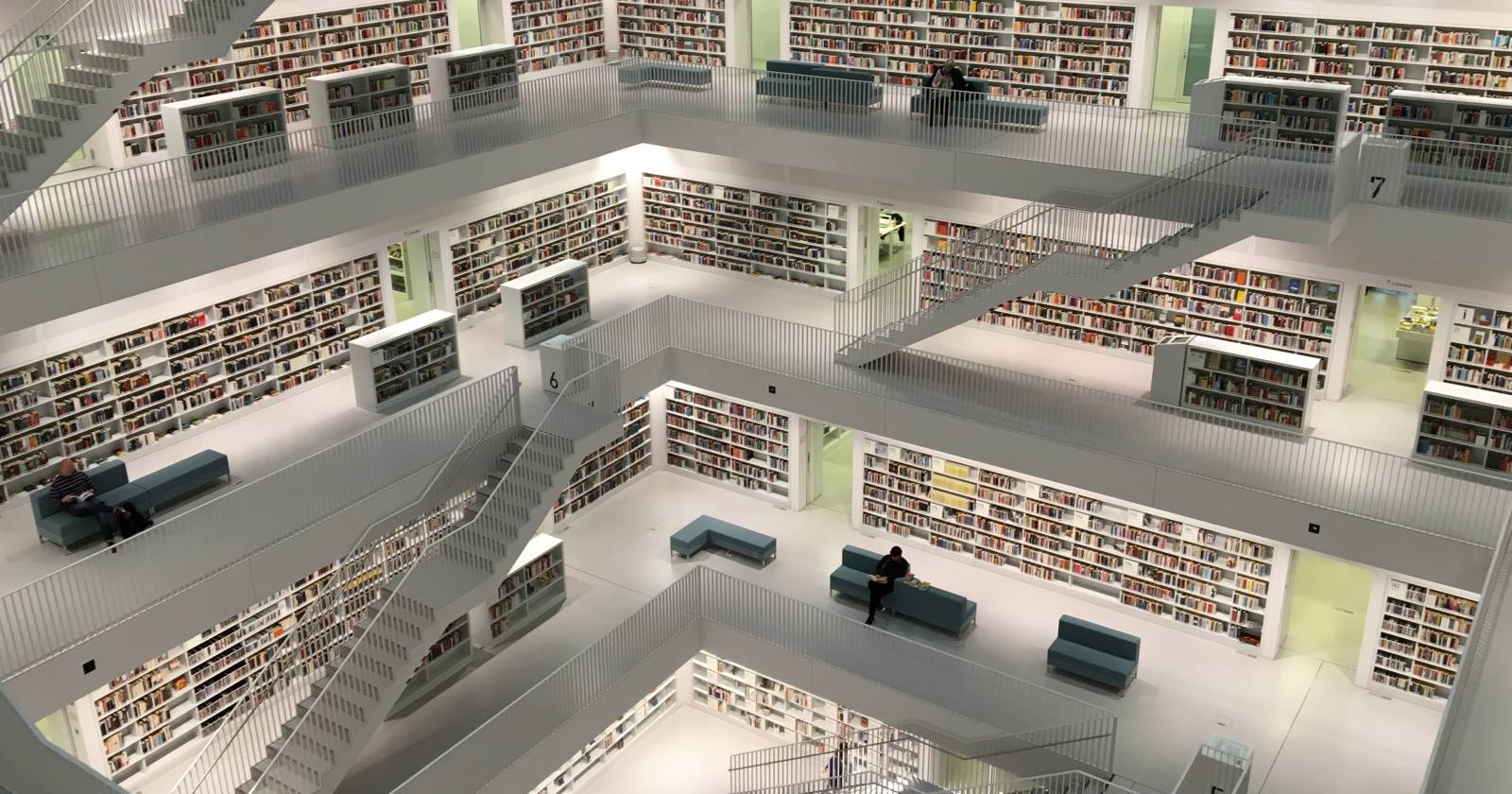 Большая библиотека с множеством книг на полках