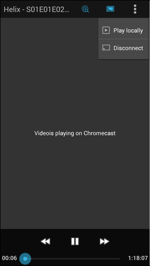 Интерфейс плагина Chromecast с информацией о файле и элементами управления