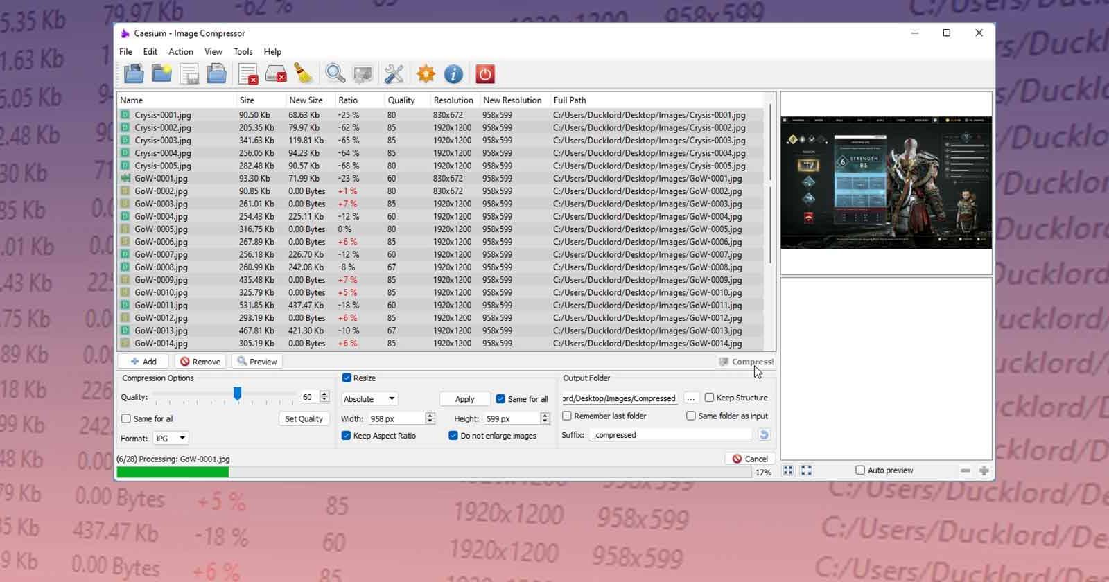 Крупный план интерфейса Caesium с примерами изображений