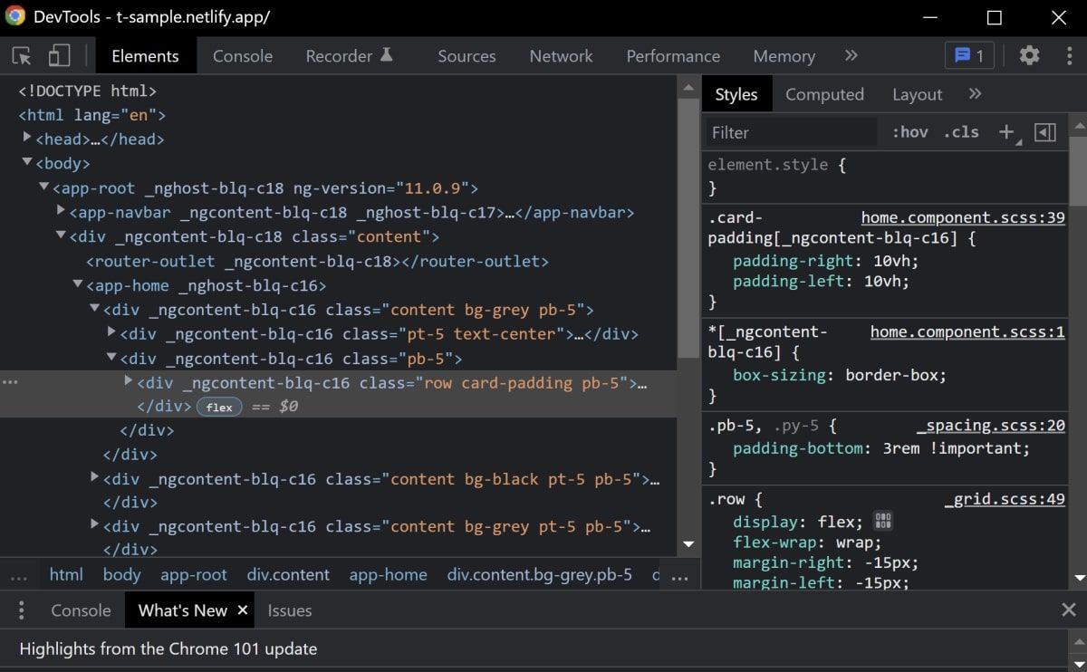 Окно инструментов разработчика Google Chrome