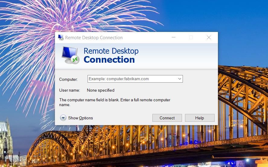 Окно Remote Desktop Connection