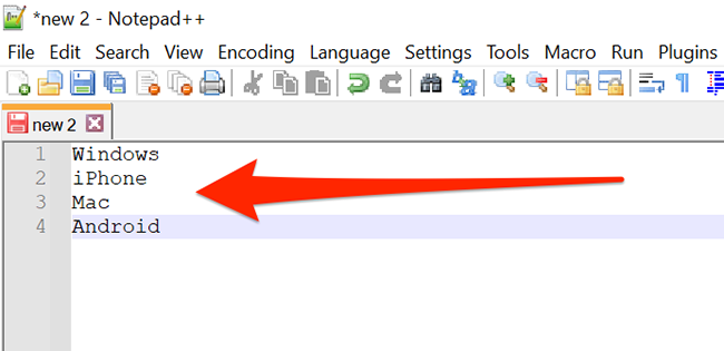 Список с элементами на отдельных строках