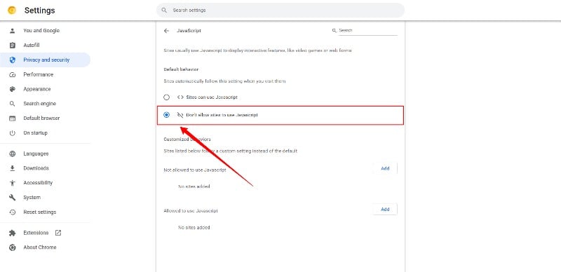 Переключатель JavaScript в Chrome