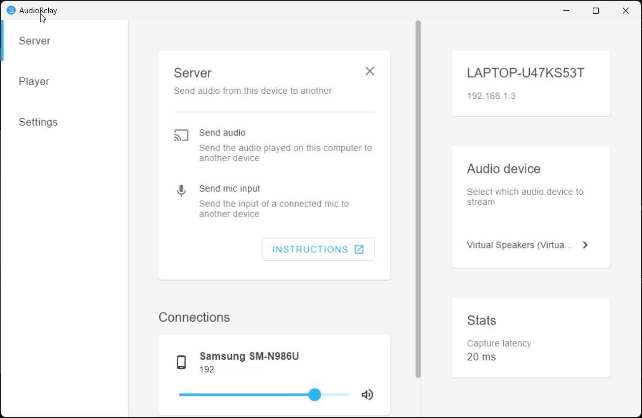 Клиент AudioRelay на ПК показывает подключённые телефоны