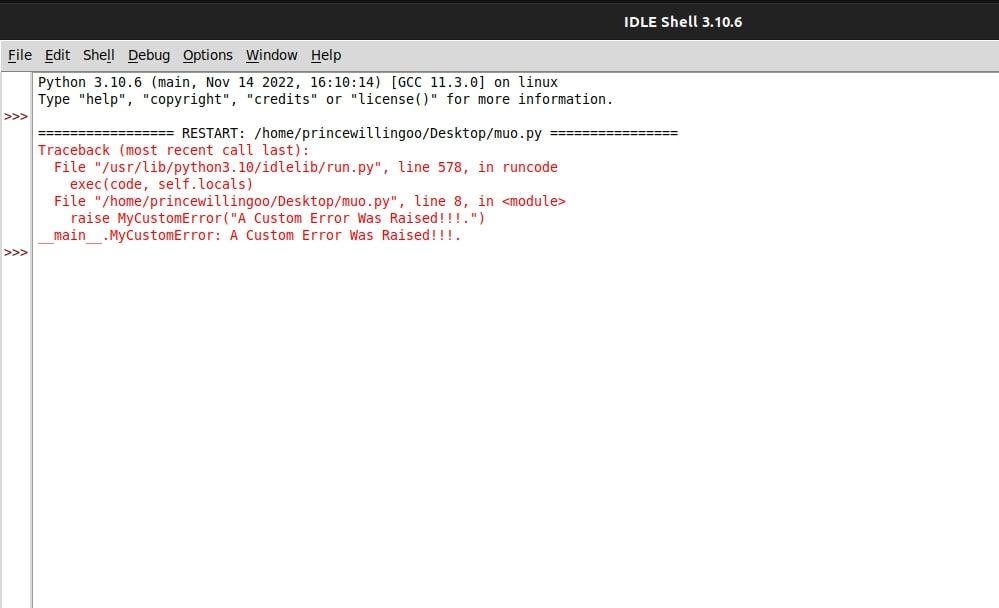 Иллюстрация: возбужденное пользовательское исключение