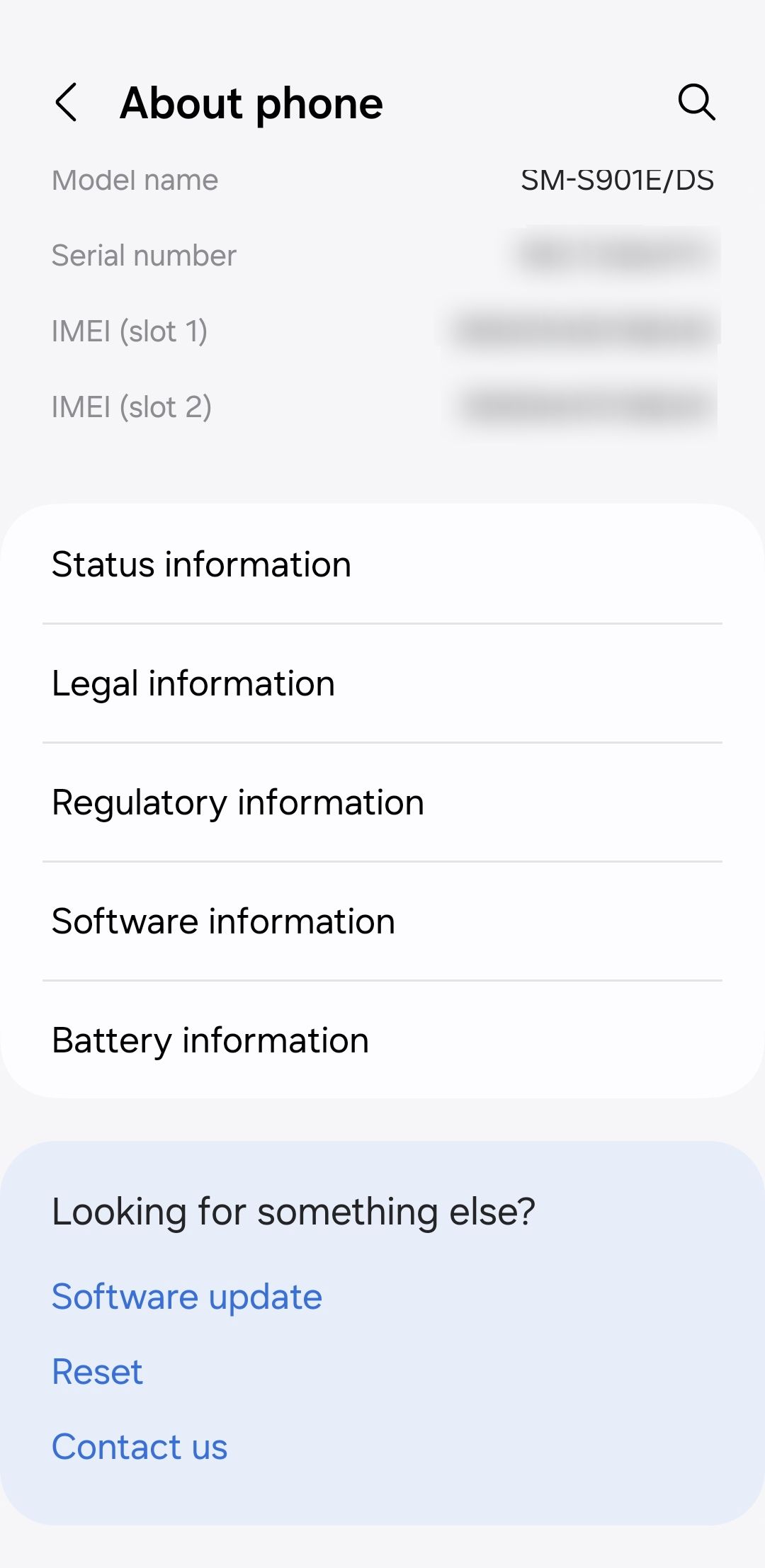 Раздел «Сведения о ПО» в Android