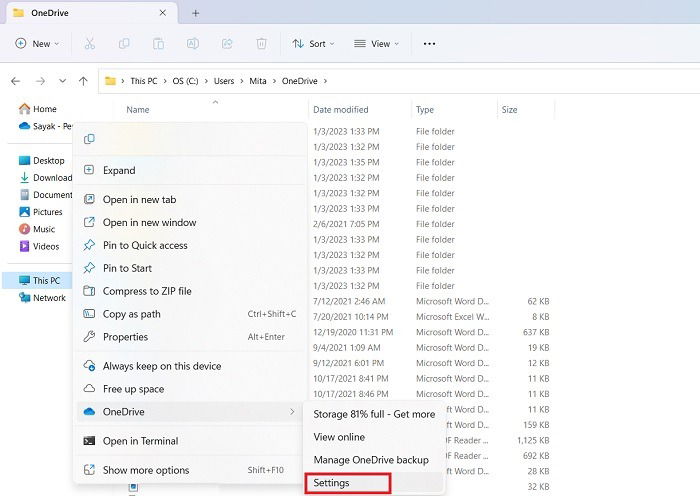 Ajustes de OneDrive con la opción Archivos a petición activada para reducir uso local