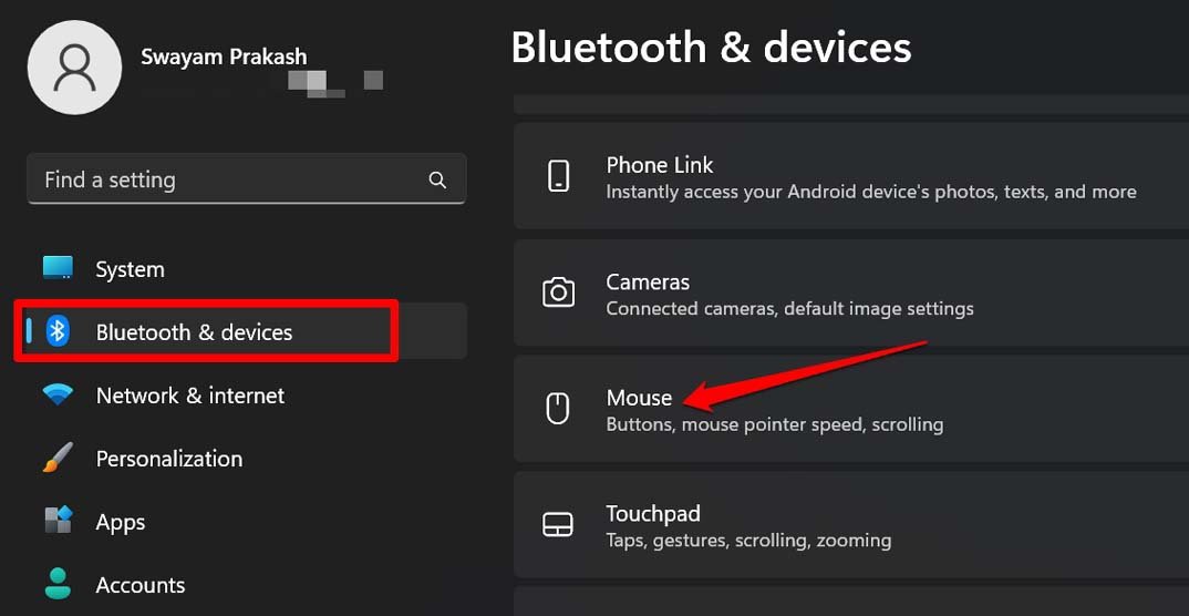 Настройки мыши Windows 11