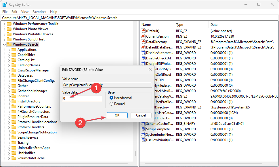 Изменение значения SetupCompletedSuccessfully в реестре на 0