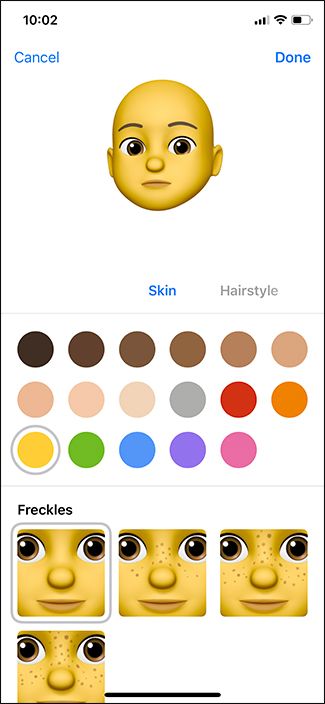 Экран настройки Memoji — выбор цвета кожи