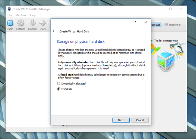 Выбор фиксированного типа диска