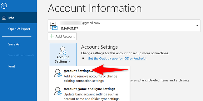 Выберите Параметры учетной записи > Параметры учетной записи.