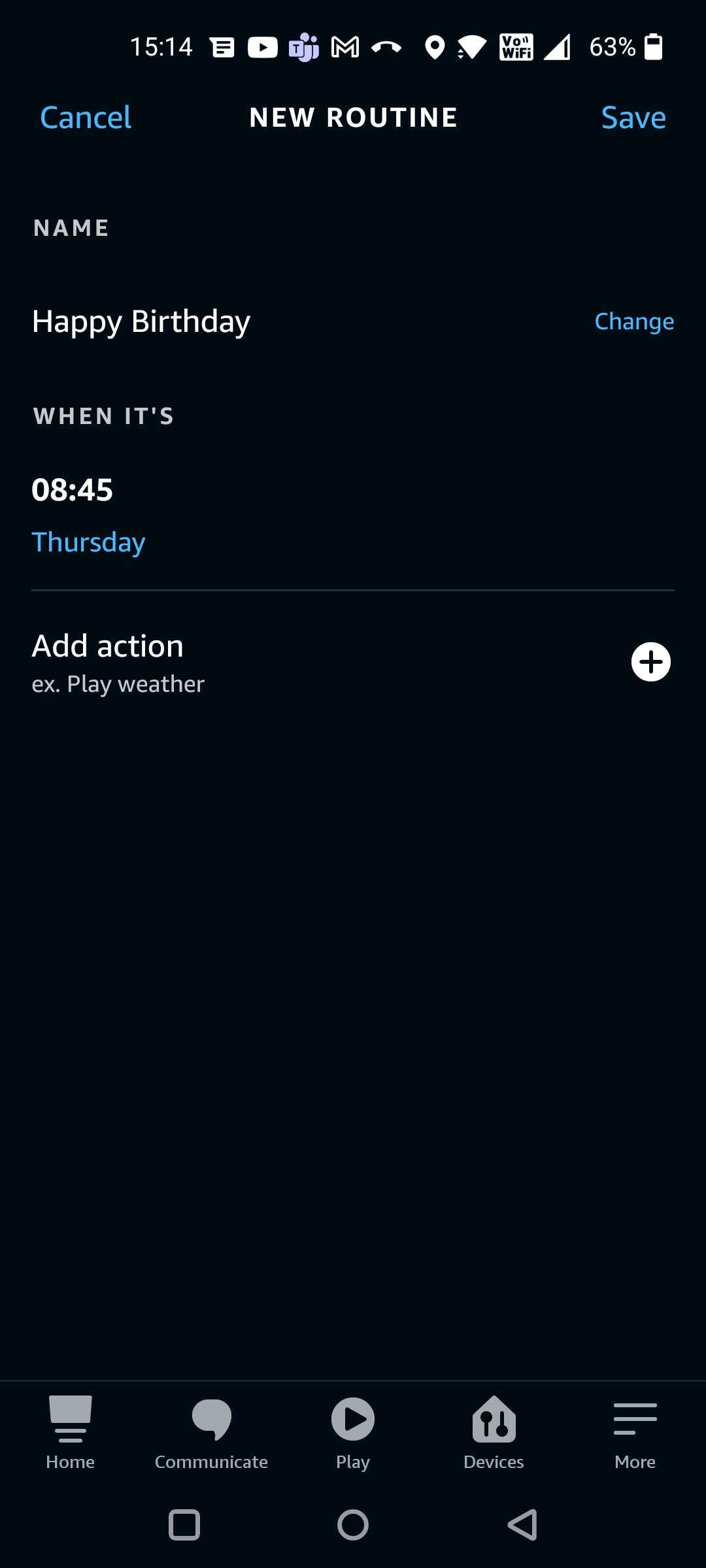 Create Birthday Greeting Alexa Routine