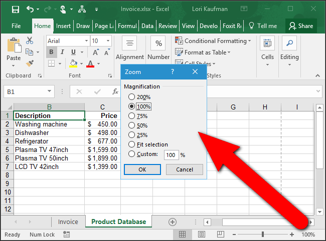 Окно масштабирования в Excel