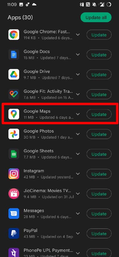 update Google maps