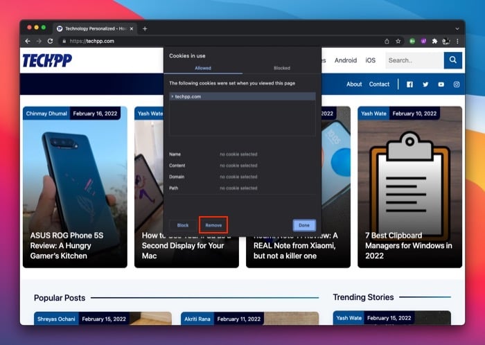 Очистка только cookie сайта в Chrome на рабочем столе