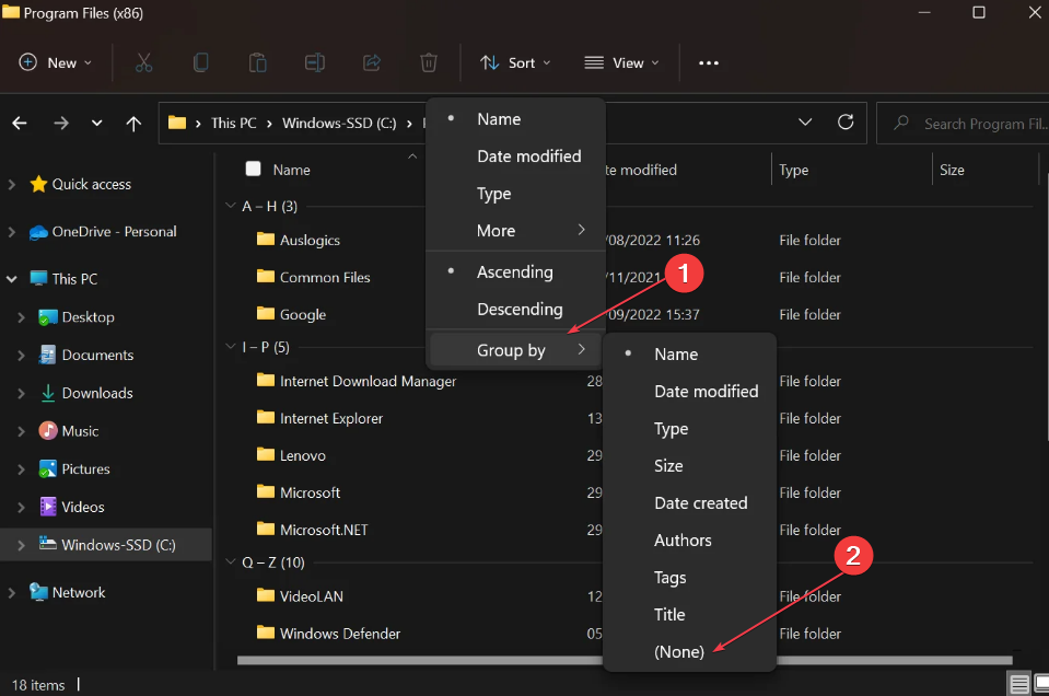 Отключить группировку файлов — выбор None