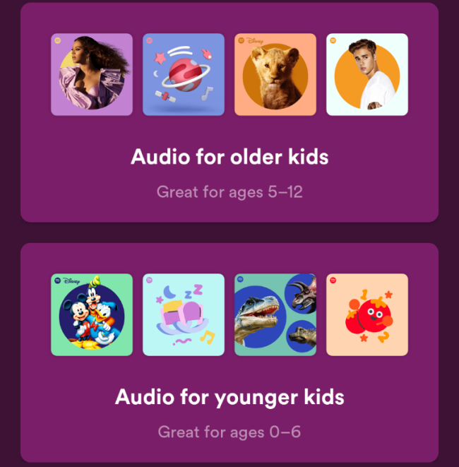 Выбор возрастной группы в Spotify Kids
