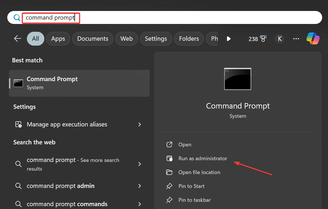 Окно командной строки для администратора