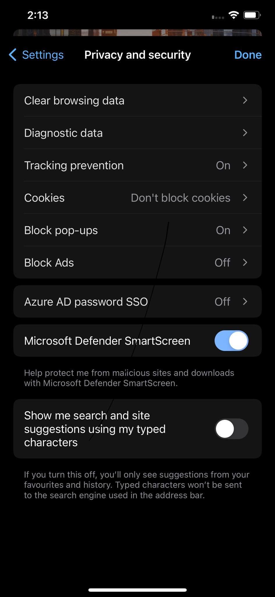 Отключение подсказок в Edge на iOS