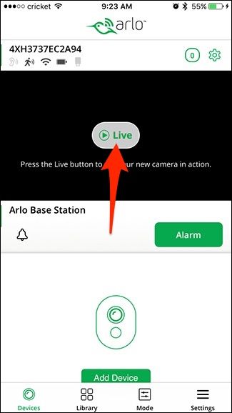 Просмотр прямой трансляции камеры Arlo в приложении
