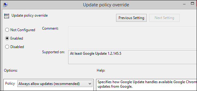Переопределение политики обновлений для Google Chrome