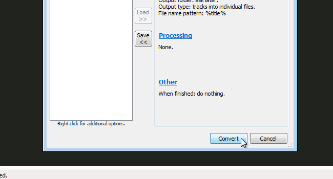 Подтверждение настроек конвертера и кнопка Convert