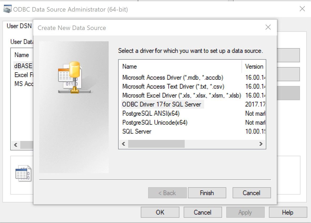 Выбор ODBC драйвера