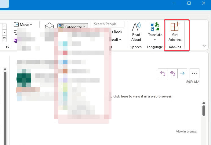 Значок получения надстройки в Outlook