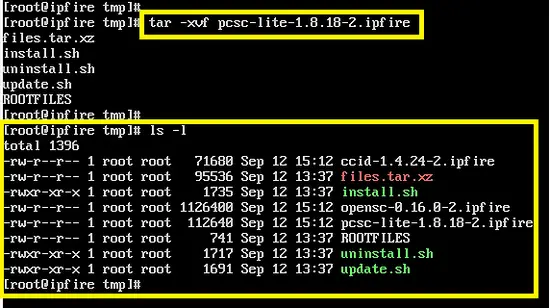 Распаковка пакетов pcsc-lite, ccid и opensc в /opt/pakfire/tmp/