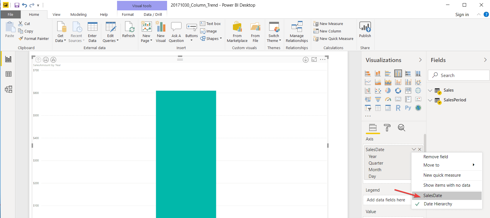 Поле SalesDate вместо иерархии даты