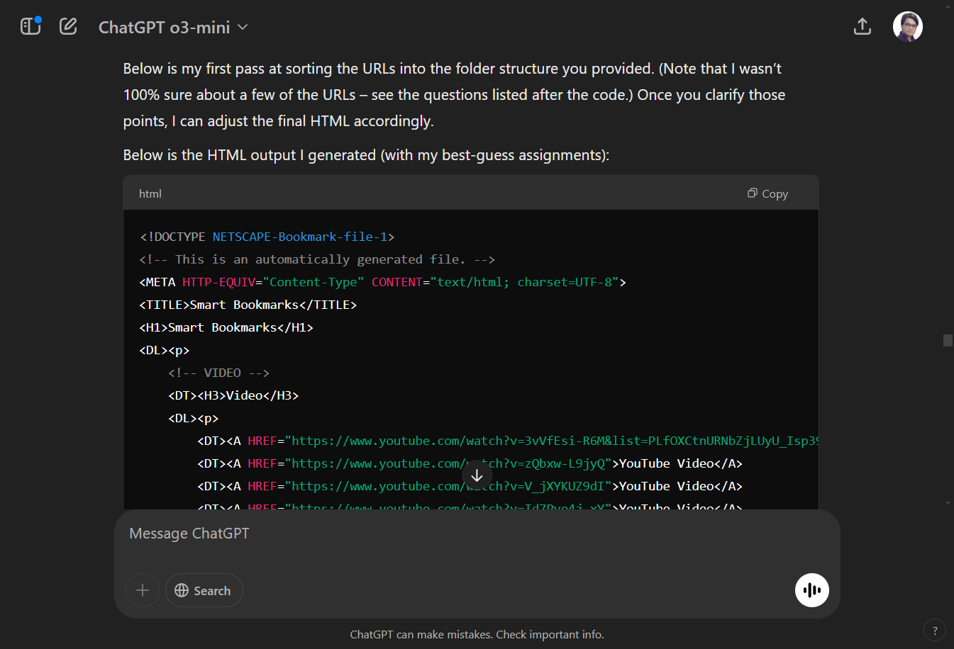 Заполнение файла закладок ссылками.