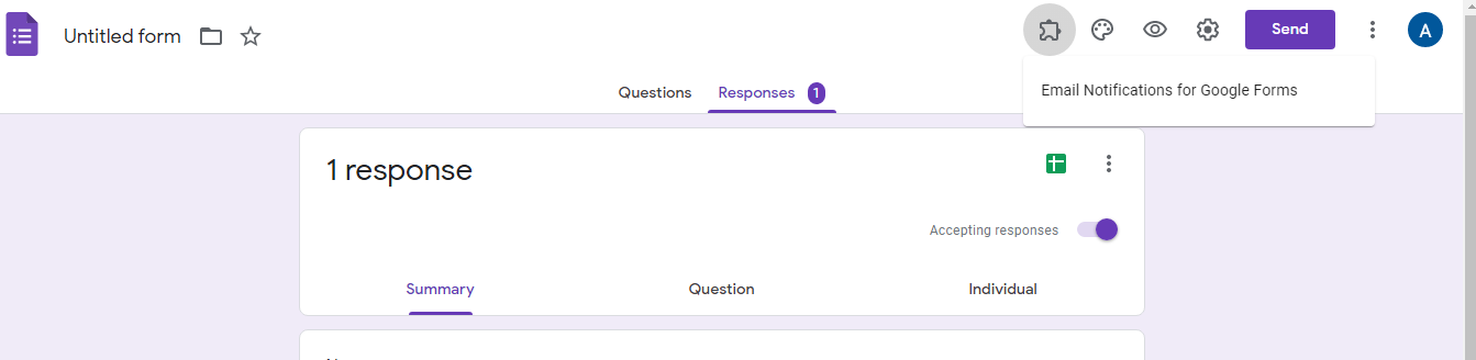 Иконка дополнений в меню настроек Google Forms