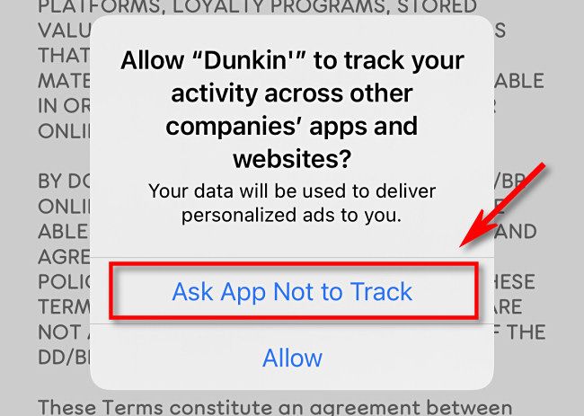 Нажмите «Попросить приложение не отслеживать»