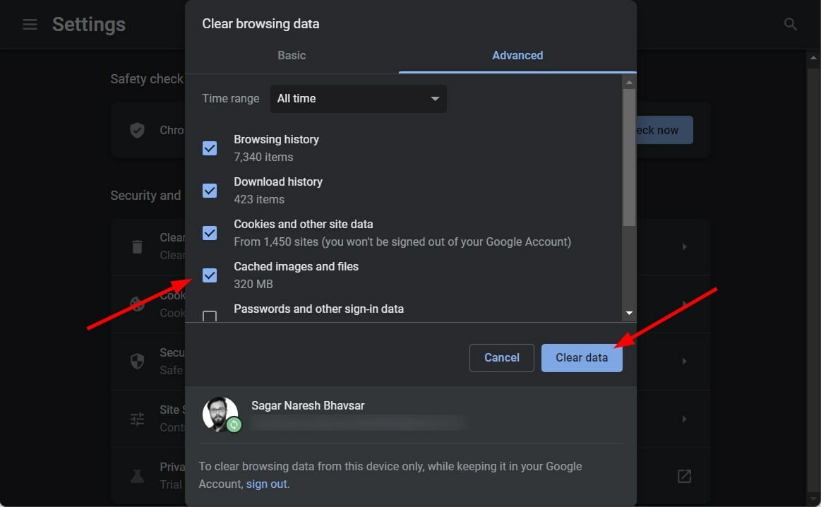 Кнопка очистить кеш
