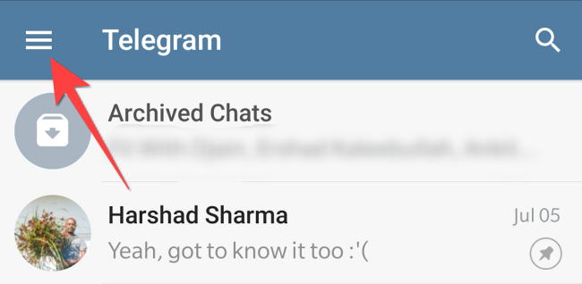 Нажмите на кнопку гамбургера в левом верхнем углу Telegram.