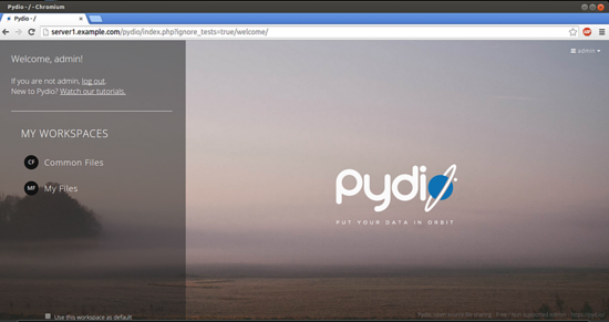 Страница приветствия Pydio