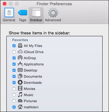 Настройка боковой панели Finder