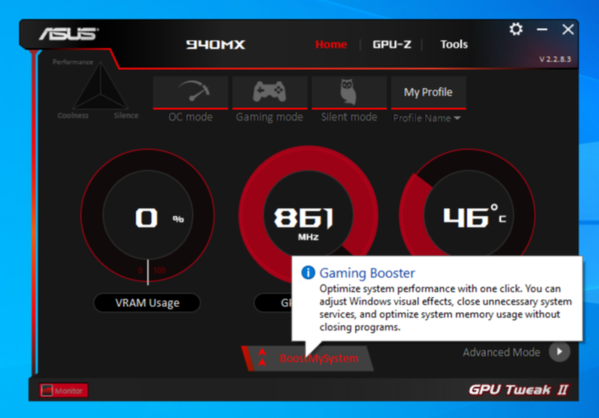 ASUS GPU Tweak II: простой режим с кнопкой Gaming Booster